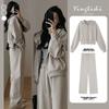 Women's Autumn & Winter Casual Sweatshirt & Wide-Leg Pants Set - Hong Kong Style Slimming Hooded Running Two-Piece