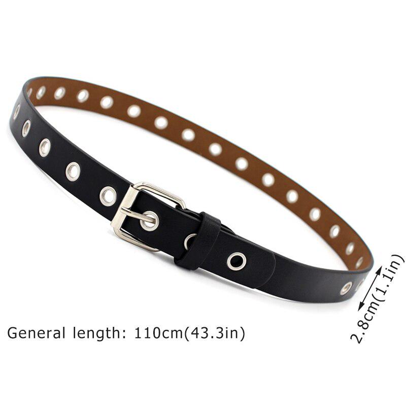 Women Leather Belt Round Metal Pin Buckle Circle Belt Fashion Row Grommet Waist Belt Strap