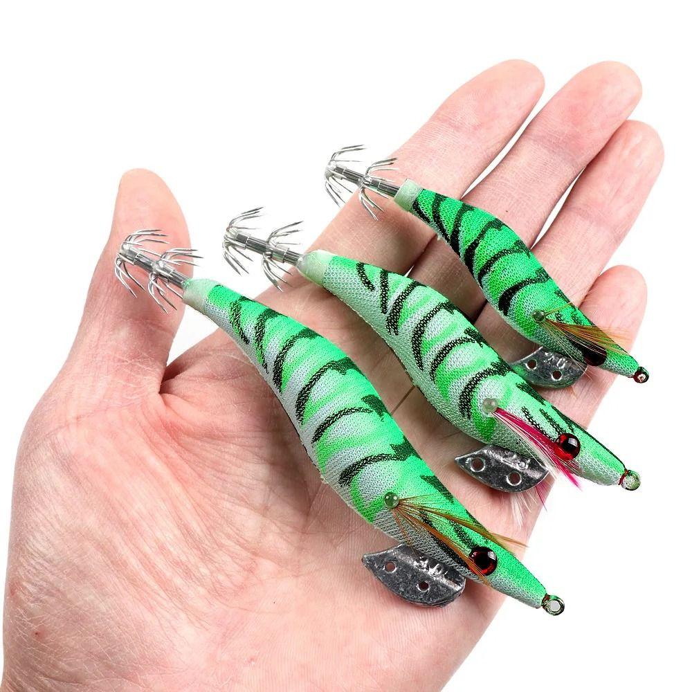 5Pcs Durable Luminous Squid Fishing Lure 3D Eyes Wooden Shrimp Bait Fishing Accessories