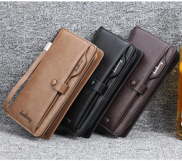 Mens Vintage Pu Leather Clutch Bag Casual Cell Phone Bag with Lanyard Multi-card Long Wallet Gift for Boyfriend Husband
