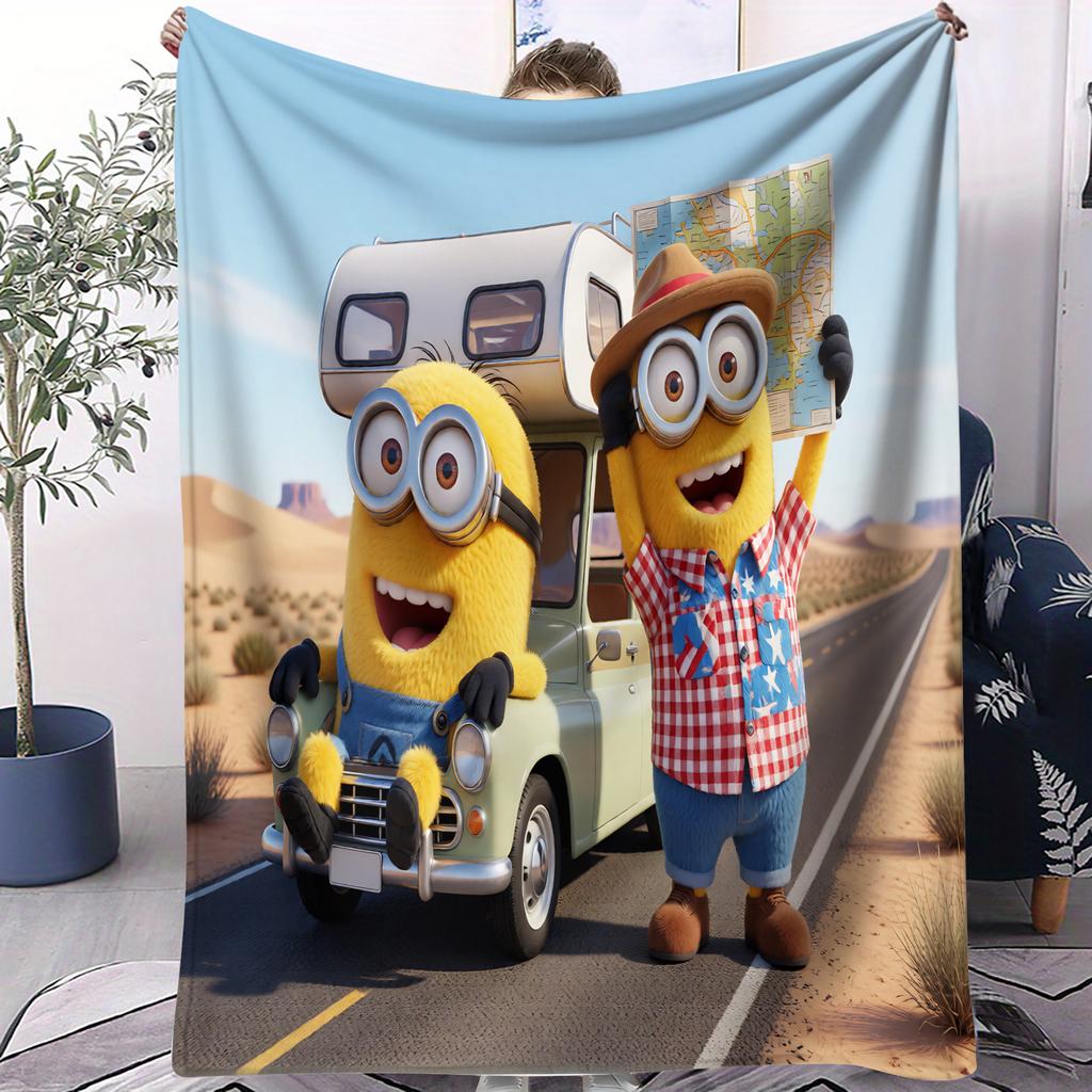 Portable Minions Blanket Ultra Soft Warm Lightweight Flannel Throw Blanket For Sofa Bedroom Living Room Travel Car Office Gift