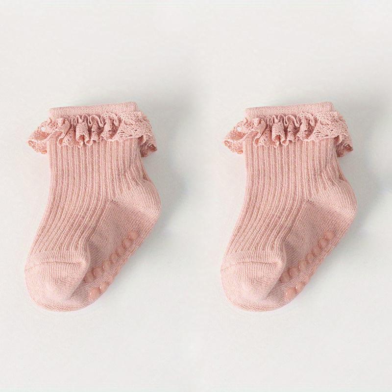 1 пара детских нескользящих хлопчатобумажных носков для младенцев и маленьких детей в возрасте от 0 до 6 месяцев, однотонные кружевные носки для девочек, детские напольные носки