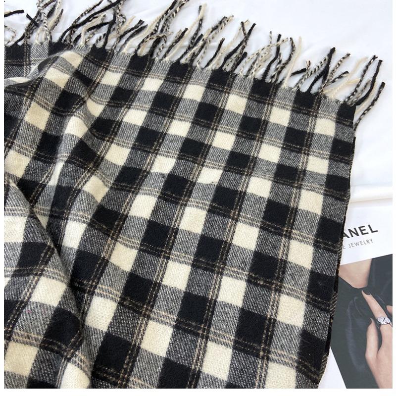 Клетчатый шарф Женский Осенне-зимний Новый Теплый Шарф-шаль с бахромой Теплый Ветрозащитный Шарф на шею Повседневный Уличный