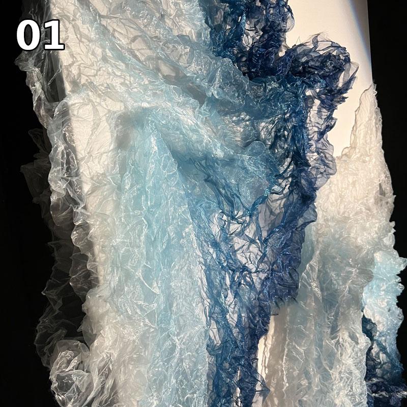 Градиентный цвет органза плиссированная мелкая гофрированная ткань для одежды витрина дисплей сценический фон свадебный декор дизайнерская ткань