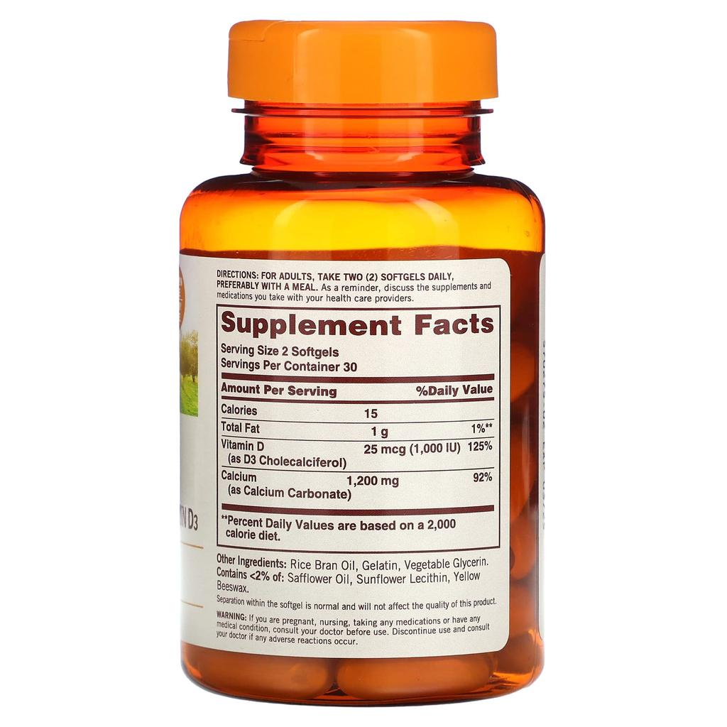 Sundown Naturals Calcium, Vitamin D3 Plus, 1,200 Mg, 60 Softgels (600 Mg Per Softgel)