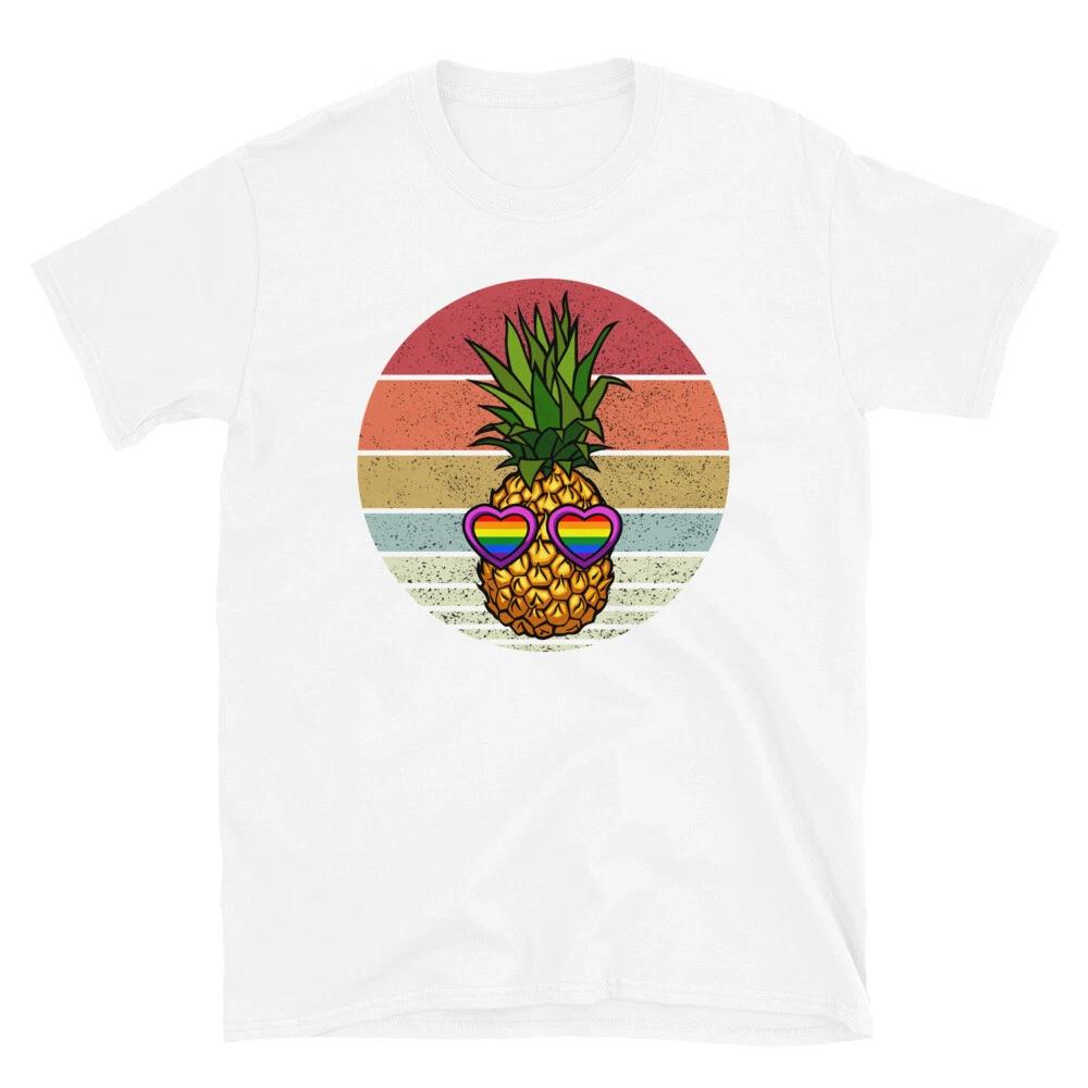 Retro Sunset LGBTQ Pineapple Sunglasses Gay Pride Short-Sleeve Unisex T-Shirt
