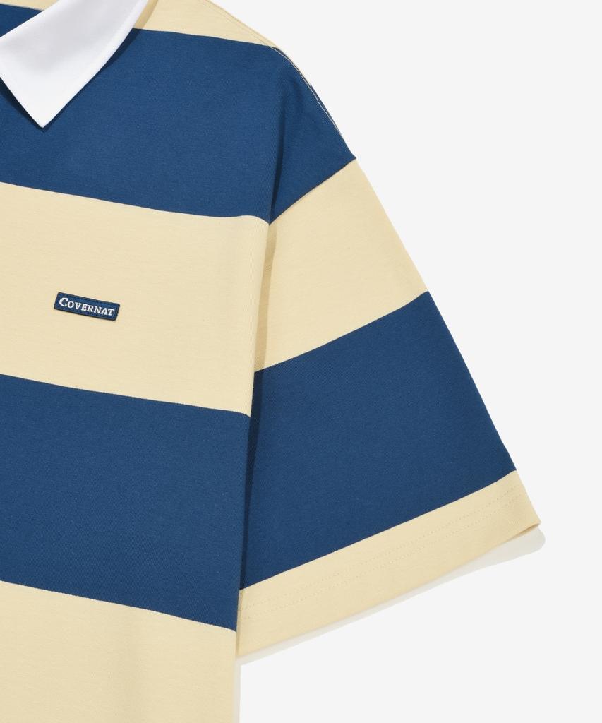COVERNAT Striped Rugby Collared T-Shirt Yellow