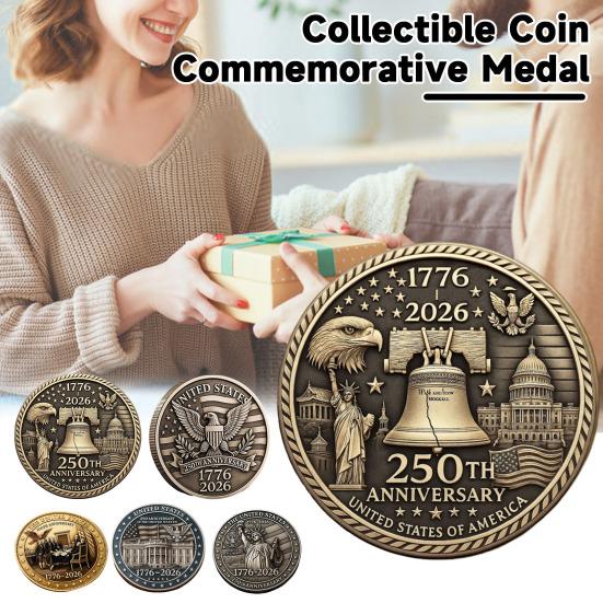 US 250th Anniversary Souvenir Coin Double-Sided Carved United States History Commemorative Badge Round Metal Collection Coin Patriotic Decoration