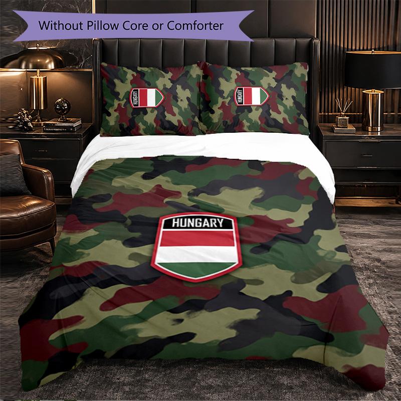Hungary Football Pattern 3 Pieces Bedding Set Soft Microfiber Duvet Cover with Pillow Cases for Bedroom
