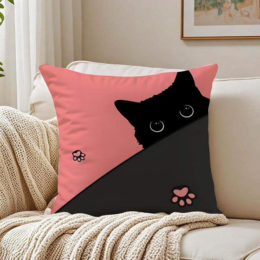 Cartoon Cat Surprise Accompanying Print Cushion Cover Linen Pillowcase Soft  for Sofa Bed Home Room Decor