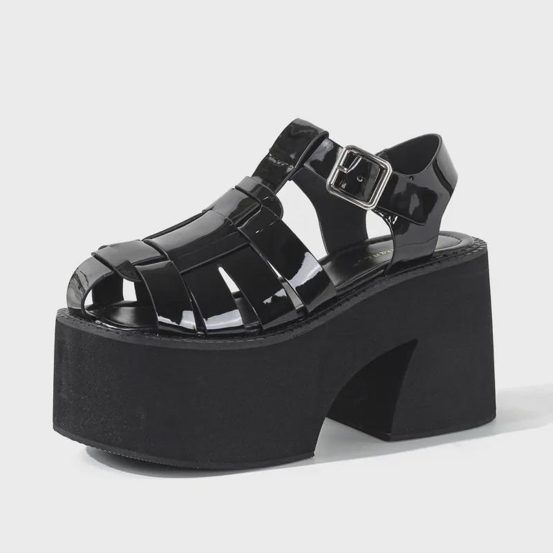 2025 Летние водонепроницаемые римские сандалии на толстой платформе 11 см с высоким каблуком для широких ног