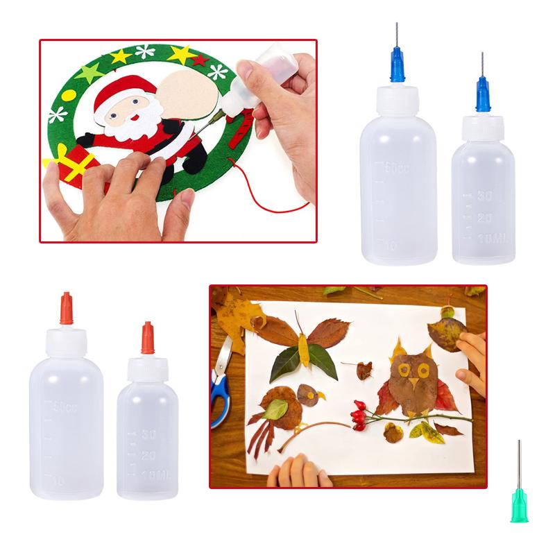 1 комплект бутылочек-аппликаторов, пластиковые сжимаемые бутылки-капельницы с тупым кончиком иглы для нанесения клея, краски для квиллинга и масла