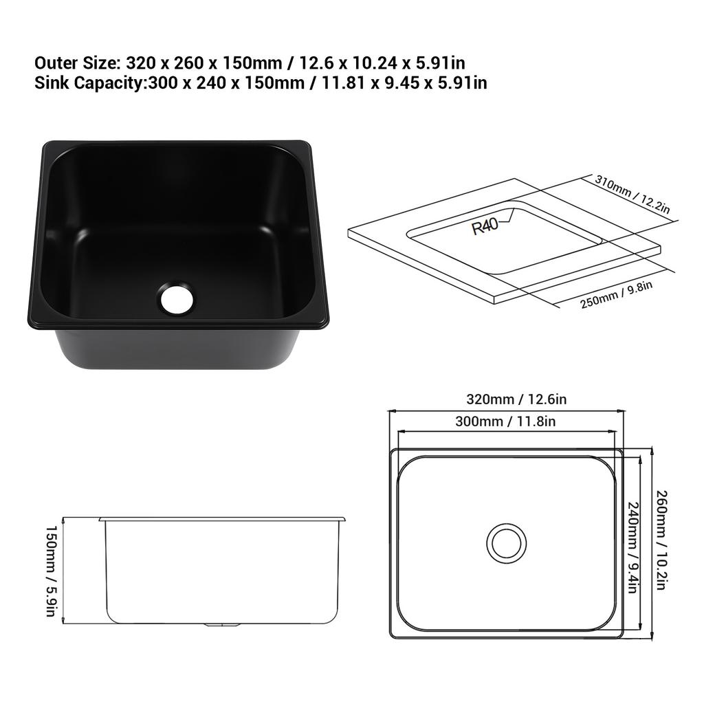 Раковина для умывальника для дома на колесах 320×260×150 мм, устойчивая к царапинам, не деформирующаяся, для встраиваемой установки, раковина для ванной комнаты для дома на колесах для фудтрака