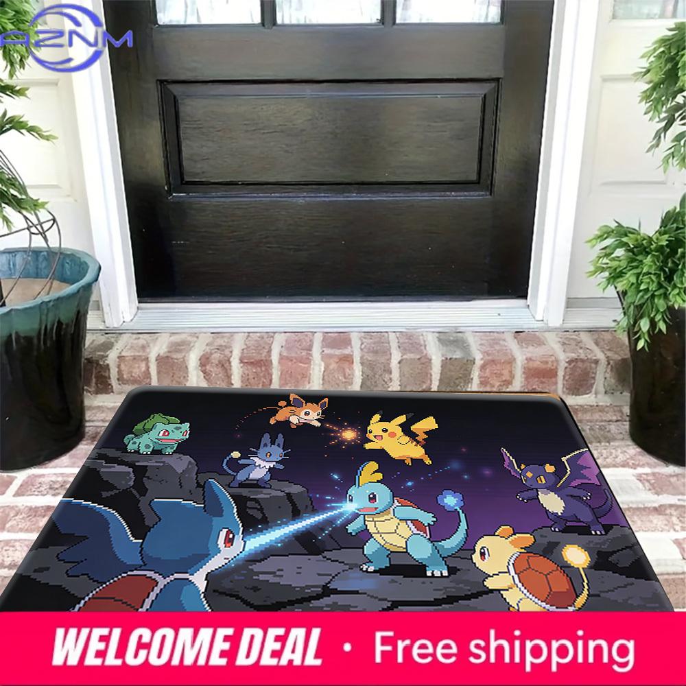 Pixel Style Pokemon Characters Print Non-Slip Doormat for Home Indoor Outdoor Decor