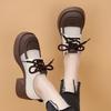Women Chunky Platform Pumps Female Spring Pu Leather High Heels Loafers Woman Round Toe Lace Up Breathable Hollow Single Shoes