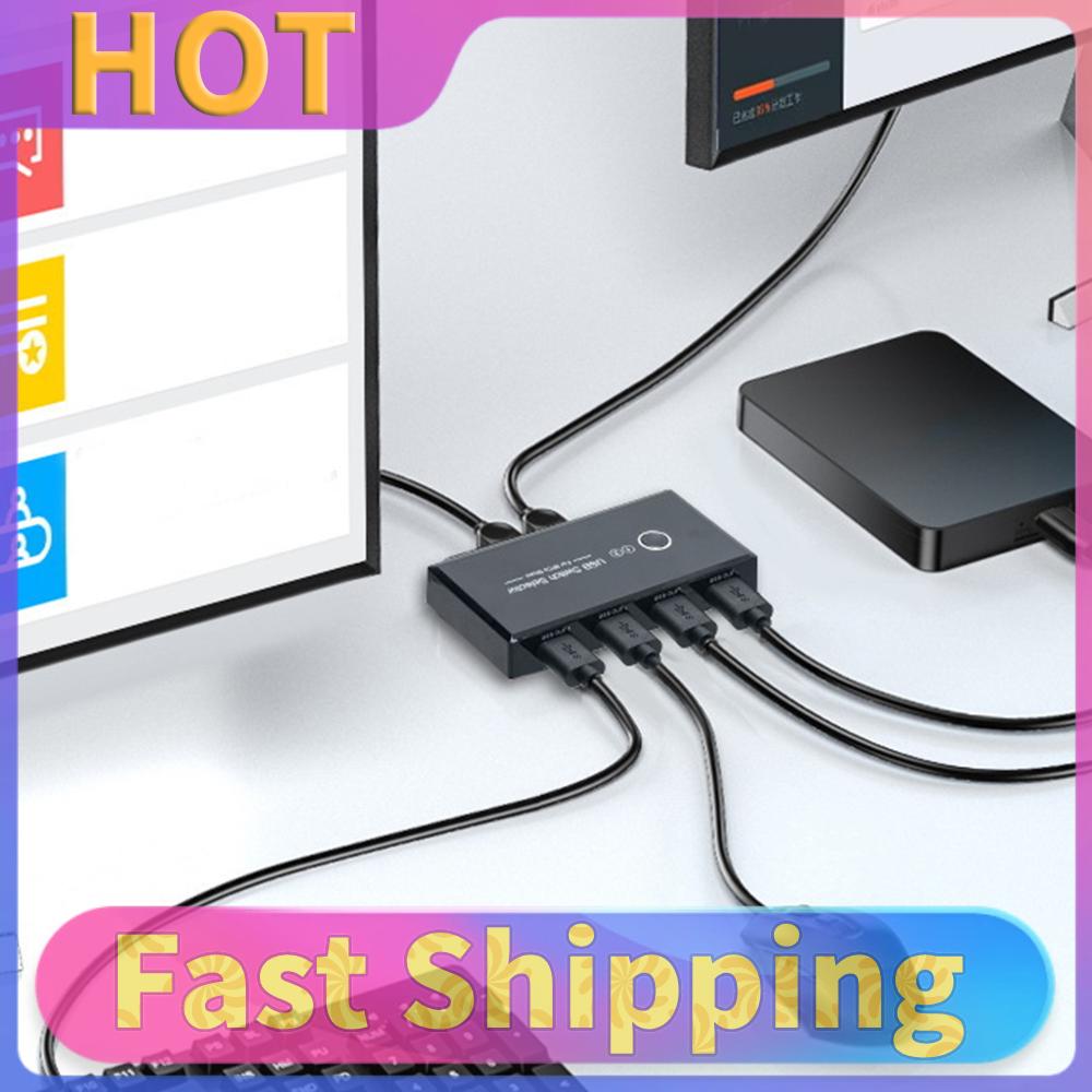 USB 3.0 Switch Selector with 2 Cables USB Switcher One Button Switch Adapter for PC Laptop Keyboard Mouse Printer Scanner