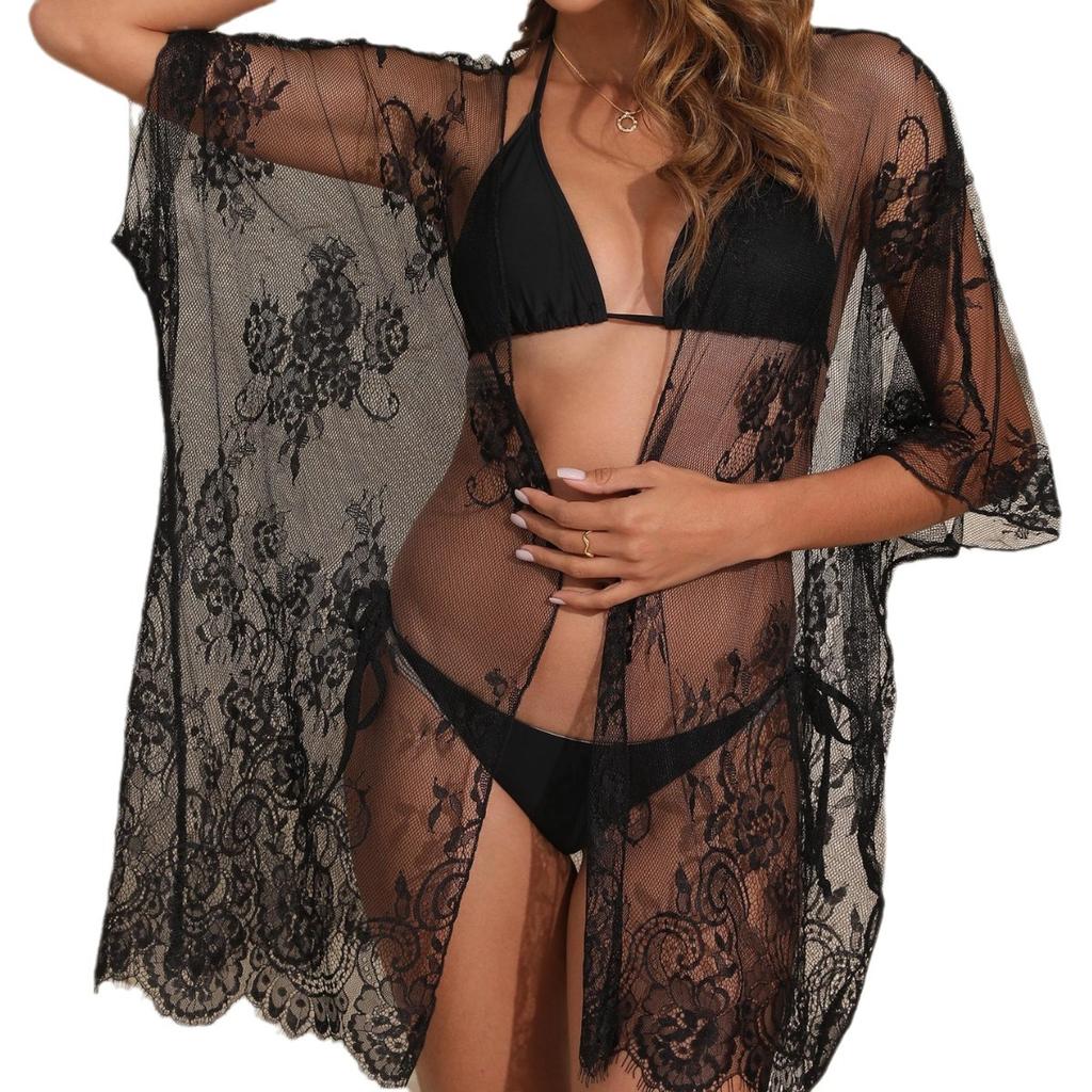 Женский кружевной сексуальный прозрачный кружевной кардиган свободного покроя, прикрывающий бикини