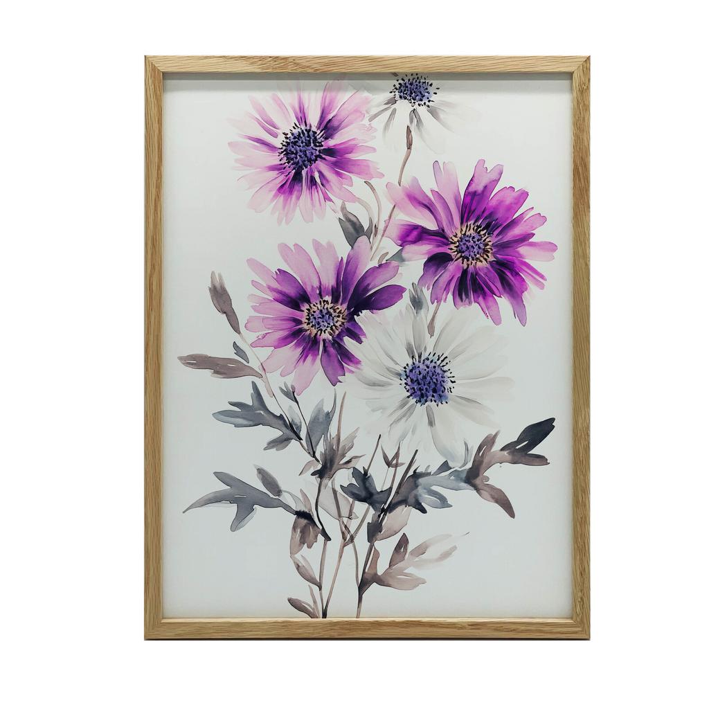 Kwiatowa Kompozycja W Akwareli Kwiatowa Kompozycja W Akwareli, 50X70 Cm, Rama Drewniana Jasny Dąb, Papier Matowy 230 Gsm
