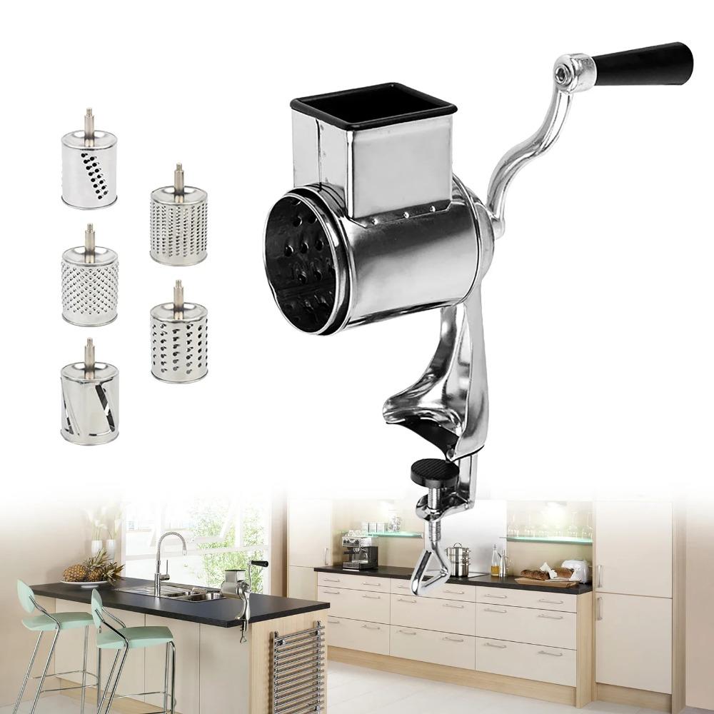 Stainless Steel Cheese Grater with 5 Blades Cheese Shredder Rotary Hand Crank Nut Grinder  Cooking