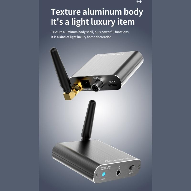 D300 Alloy Wireless Audio Adapter Bluetooth-compatible5.2 Audio Receiver Support Coaxial/Aux Audio /Optical Fiber Output