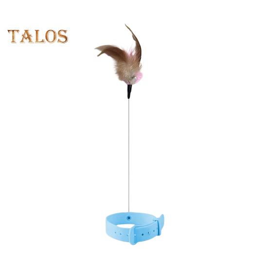 Интерактивная игрушка-ошейник для кошек, дразнящая палочка с разноцветными натуральными перьями и колокольчиком, регулируемый дизайн, самоиграющая игрушка, дразнящая палочка для кошек