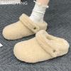 Меховые женские хлопковые тапочки на платформе, туфли на плоской подошве, мюли, зимние ботинки с открытой пяткой, женские, тренд 2025 года, новые модные, удобные, теплые, Zapatos Mujer