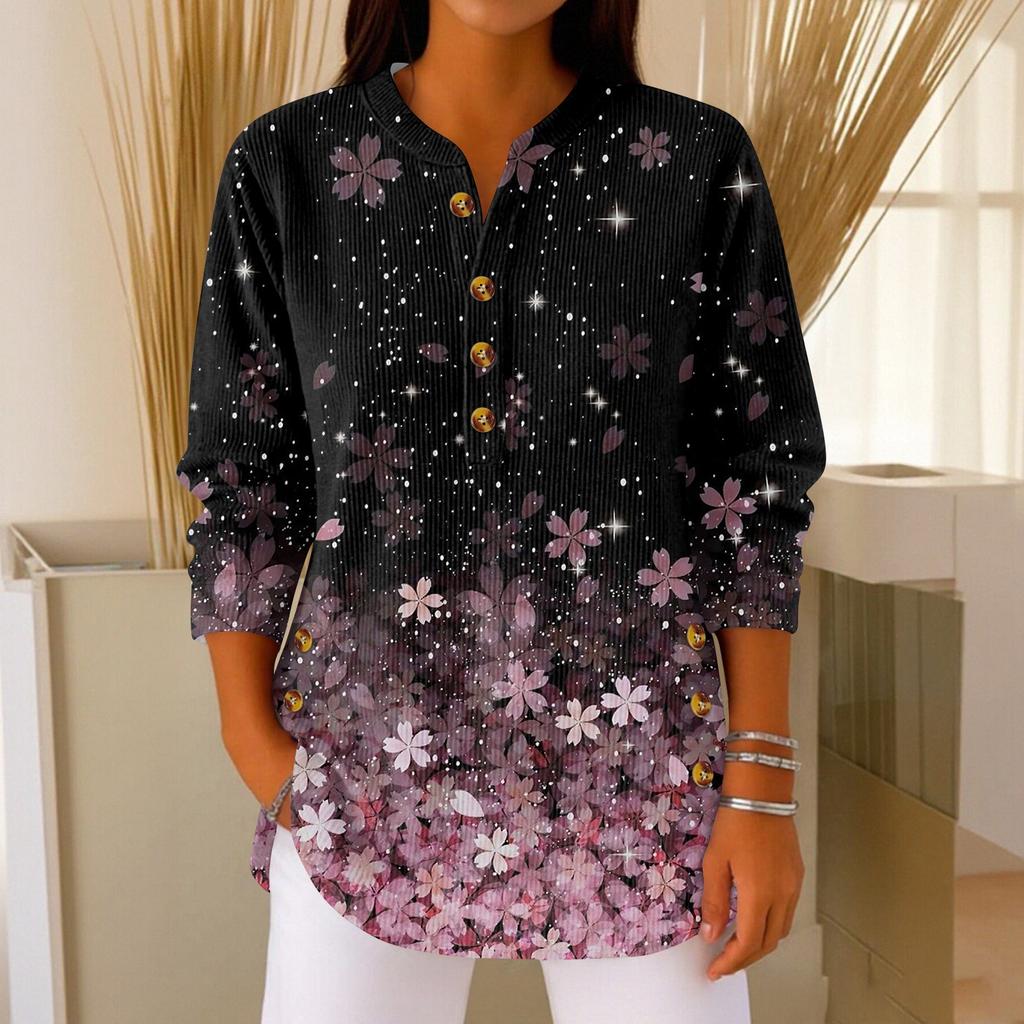 Женский модный пуловер с длинными рукавами и рождественским принтом, с воротником на пуговицах