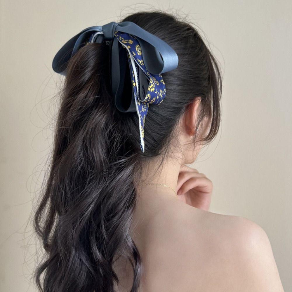 Ribbon Bowknot Hair Clip Silk Scarf Vertical Clip Elegant Bow Banana Clip Women