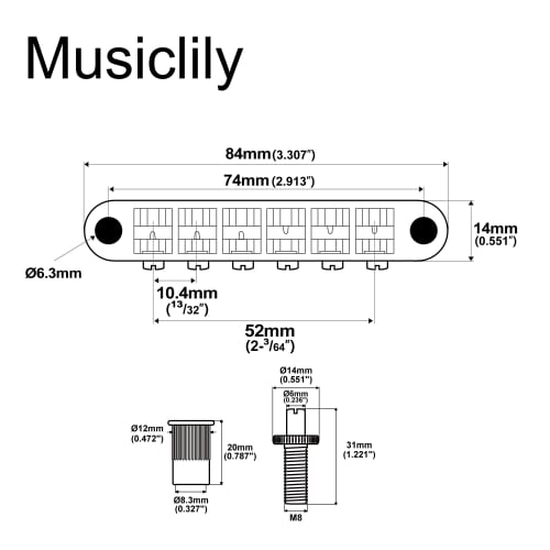 Musiclily Pro 10,4 мм Широкий стиль Tune-O-Matic бридж для электрогитар типа Epiphone Les Paul SG LP, хром