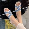 Summer New Casual Square Head Color Matching Cross Flat Bottom Beach Retro Fashion Large Size Cool Slippers Women
