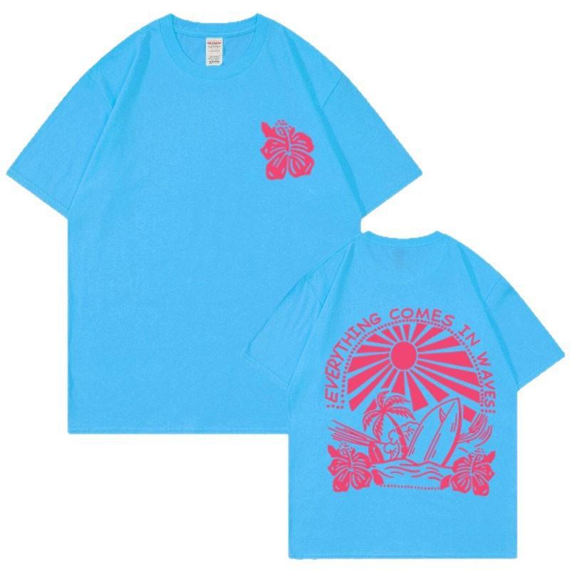 Unisex Cotton Short Sleeve T-Shirt With Letter Print Round Neck Loose Fit Casual Top