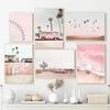 Pink Nordic Summer Holiday Travel Beach Surf Ocean Art Poster Canvas Painting Wall Art for Living Room Bedroom Home Decoration