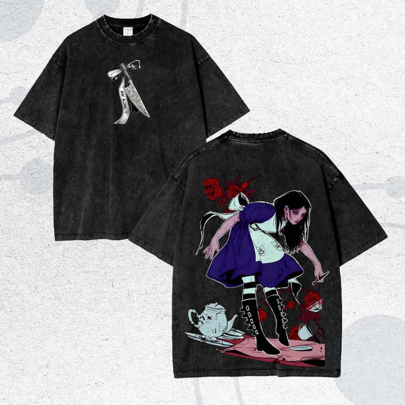 Alice Madness Returns Стирка Футболка личность Одежда Подходит для всех сезонов Большой Размер Унисекс Уличная одежда высокое качество мягкий