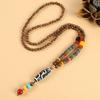 Retro Versatile Men's and Women's Sweater Chain Long High-end Wooden Pendant Buddha Bead Necklace Pendant Cotton and Linen Accessories