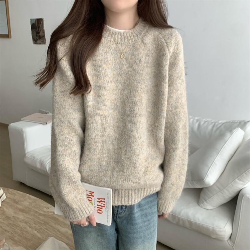 Autumn Winter Simplicity Casual Women Sweater Lazy Wind Solid O-Neck Loose Long Sleeve Pullovers Knitted Tops