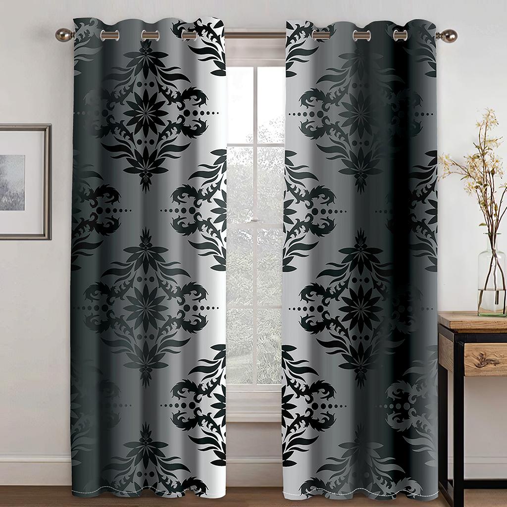 High-quality Luxury Brand Black Pattern 3D Printed Thick Shading Curtain Bedroom Living Room Hotel Window 2 Pieces Free Hooks