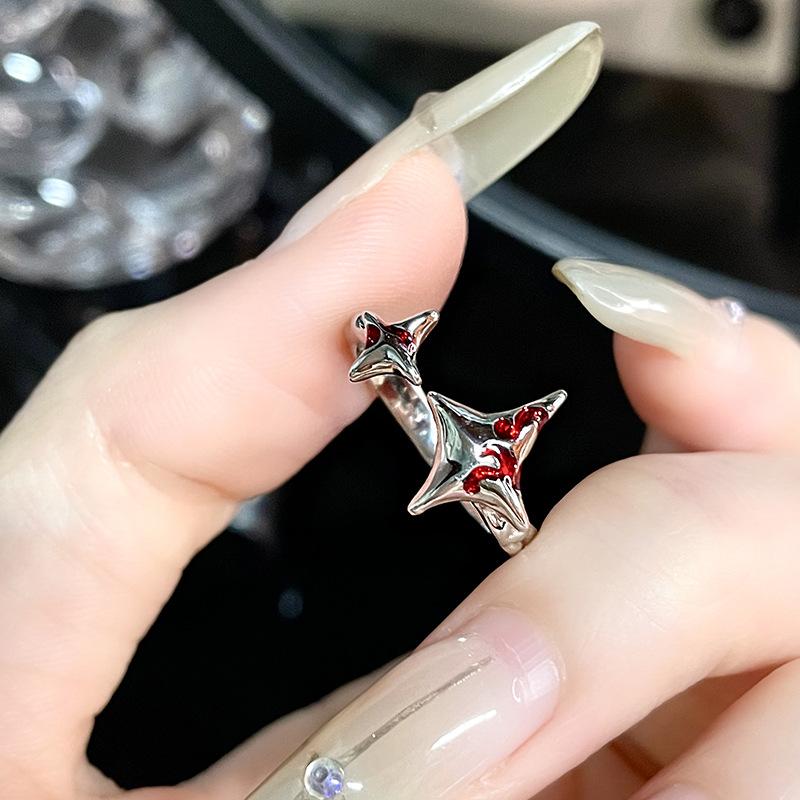 Niche Design Red Dripping Open Ring Irregular Love Personality Astral Lava Index Finger Ring Female