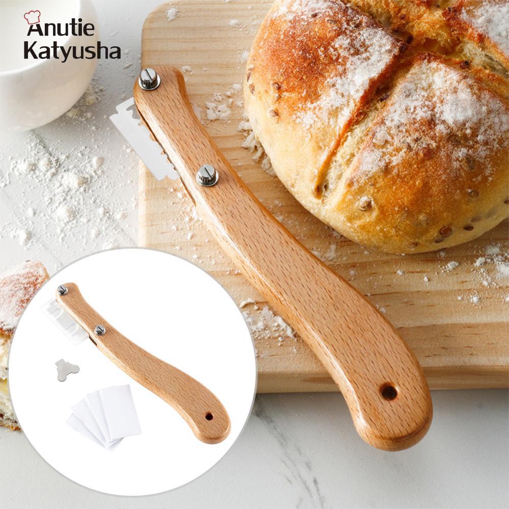 Деревянные кухонные инструменты для хлеба, скребок из нержавеющей стали, для зачета теста для хлеба, с лезвиями и крышкой