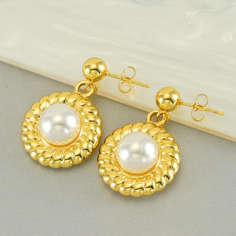 Простые и универсальные высококачественные серьги из нержавеющей стали с подсолнухом и жемчугом, женские серьги из французской титановой стали