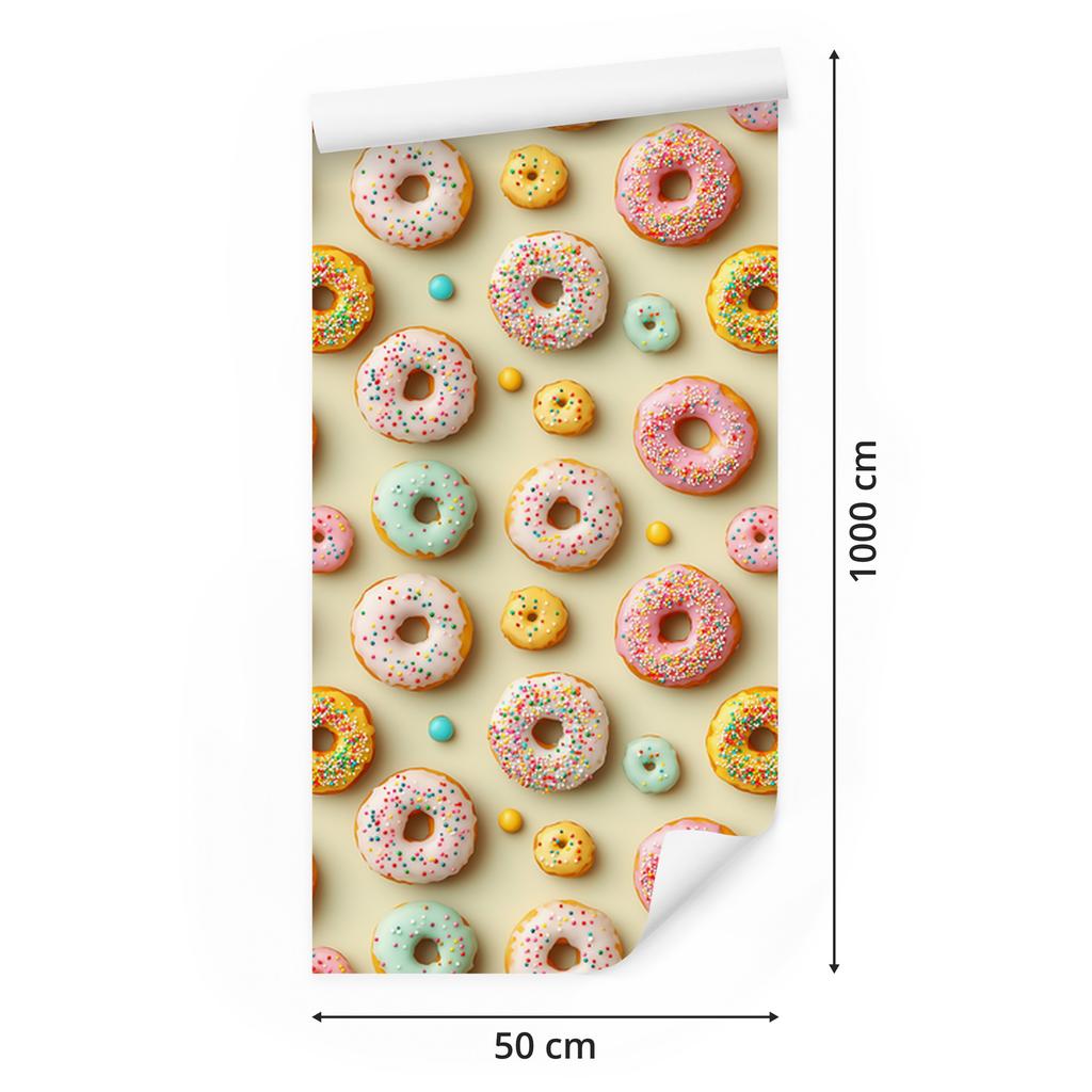 Colorful Donuts Wallpaper Cream and Beige for Living Room and Bedroom 50x1000