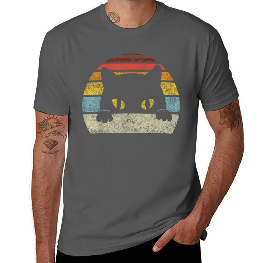 Vintage Black Cat Lover Retro Style Cat Tshirt Cotton Tshirt Plain For Unisex Package Tshirt