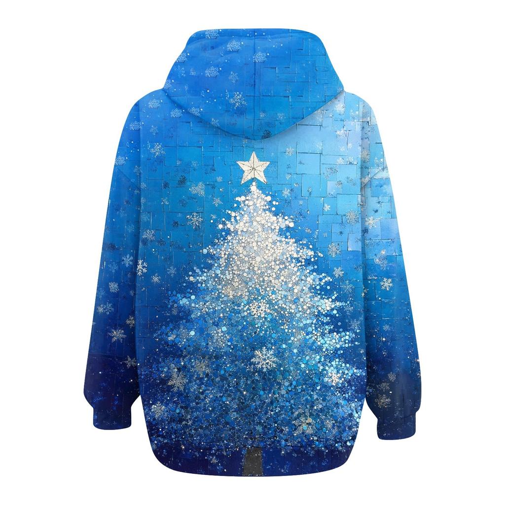 Женская мода повседневная рождественская принтовая толстовка зимняя с длинным рукавом кардиган куртка с карманом на молнии толстовка с капюшоном куртка