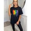 Oversized T Shirt Black Rainbow Paint Drip Love Wins Print Casual Wear For Women Summer Streetwear Fashion Statement Top