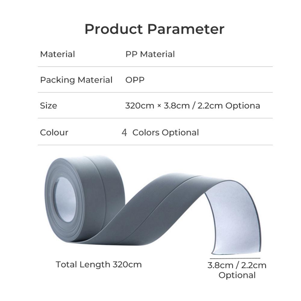 3.2M PVC Bath Sink Sealing Strip Tape Caulk Strip Self Adhesive Waterproof Mould-Proof Wall Sticker Sink Edge Tape for Bathroom Kitchen Accessories