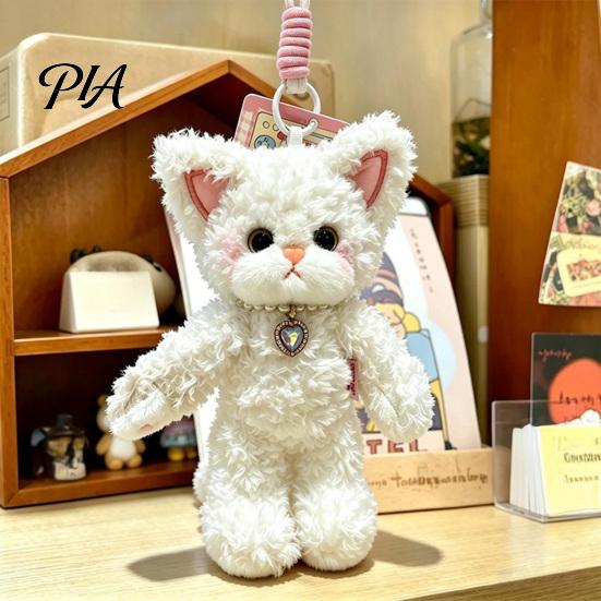 Fluffy Cat Key Ring Plush Pendant, Cute Fuzzy Curly Kitten Charm, Soft Bag Charm Stuffed Animal Keychain Backpack Gift for Lovers Purse