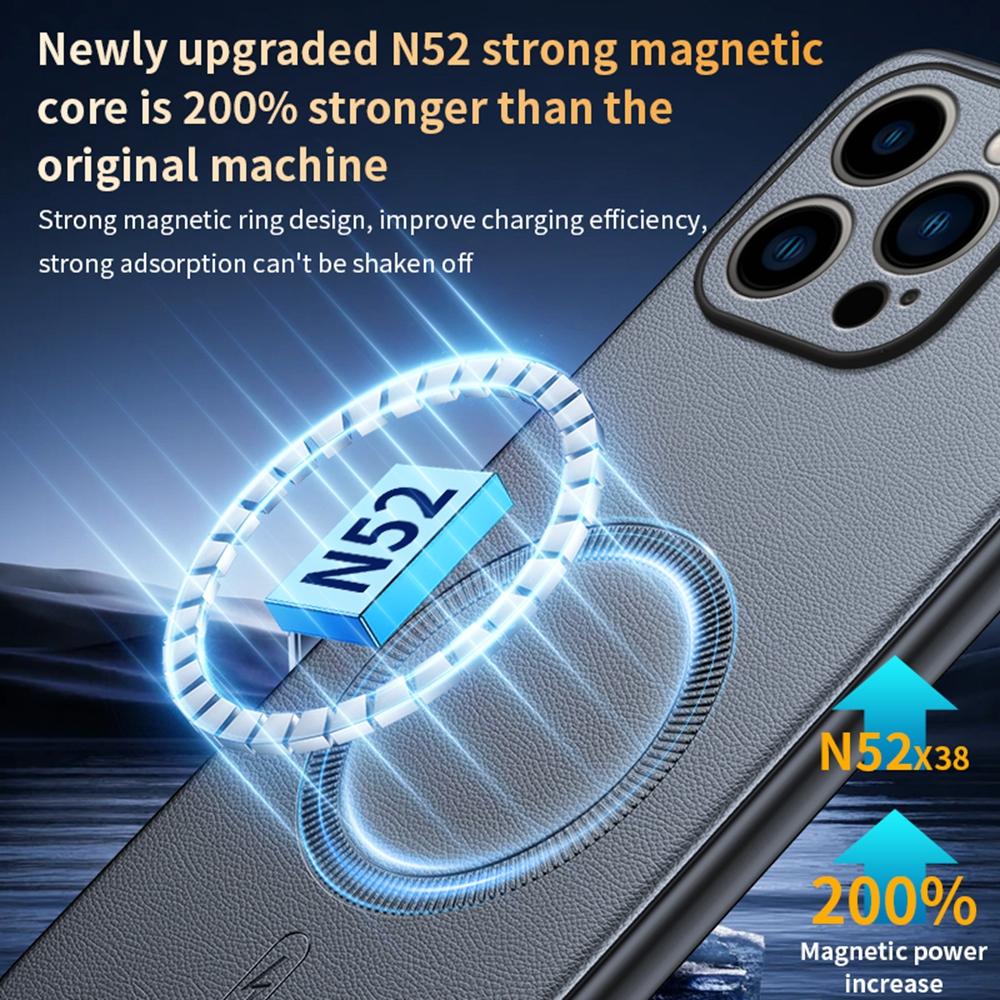 Чехол для iPhone 16 Pro Max, совместимый с MagSafe, с кожаным покрытием из ТПУ+ПК