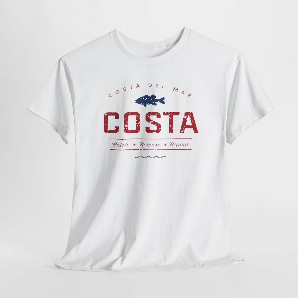 Costa Del Mar Поймал Отпусти Повтори Унисекс Тяжелая Хлопковая Футболка, Футболка, Рыбалка