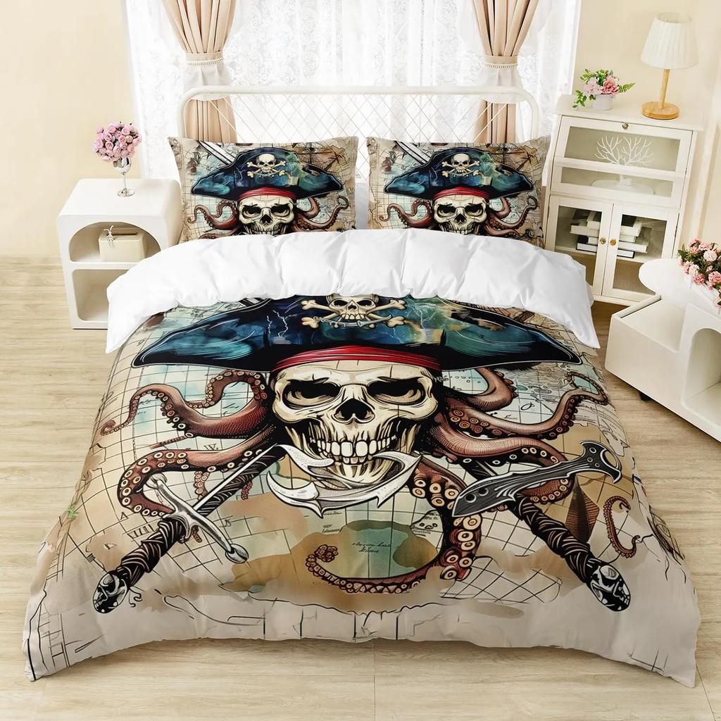 Комплекты пододеяльников с пиратским черепом для мальчиков, детей, мужчин, подростков, размера «queen», легкие комплекты постельного белья, морской комплект постельного белья, декор для спальни, без одеяла