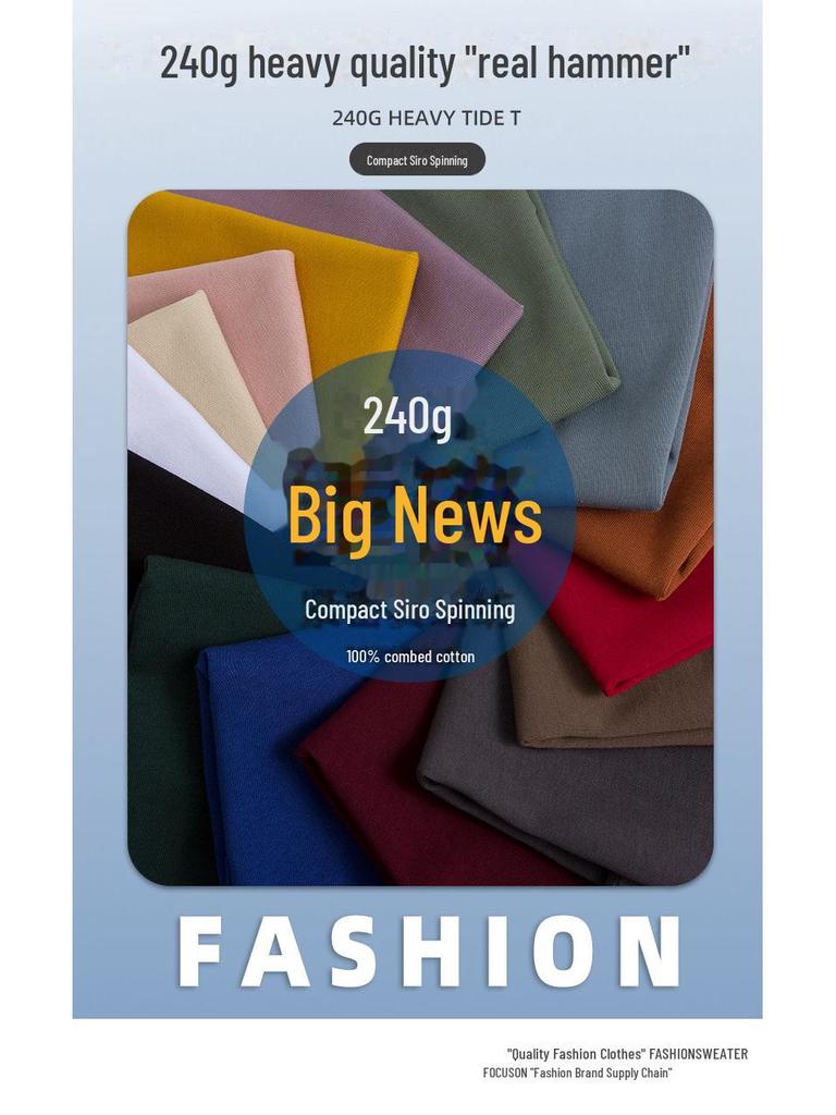 Футболка из плотного однотонного хлопка плотностью 240 г с круглым вырезом и фирменным логотипом