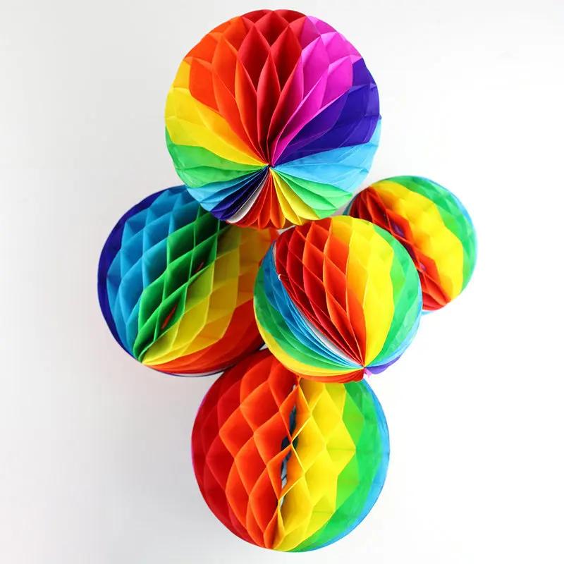 15/20/25/30cm Color Honeycomb Paper Flower Ball Rainbow Paper Balls Decorative Paper Lantern Balls Wedding Birthday Baby Shower